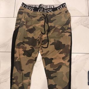 Guess Camouflage Joggers with Branded Waistband - Olive/Brown/Red